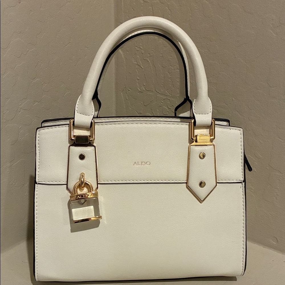 Aldo Cream Satchel with Gold Accents